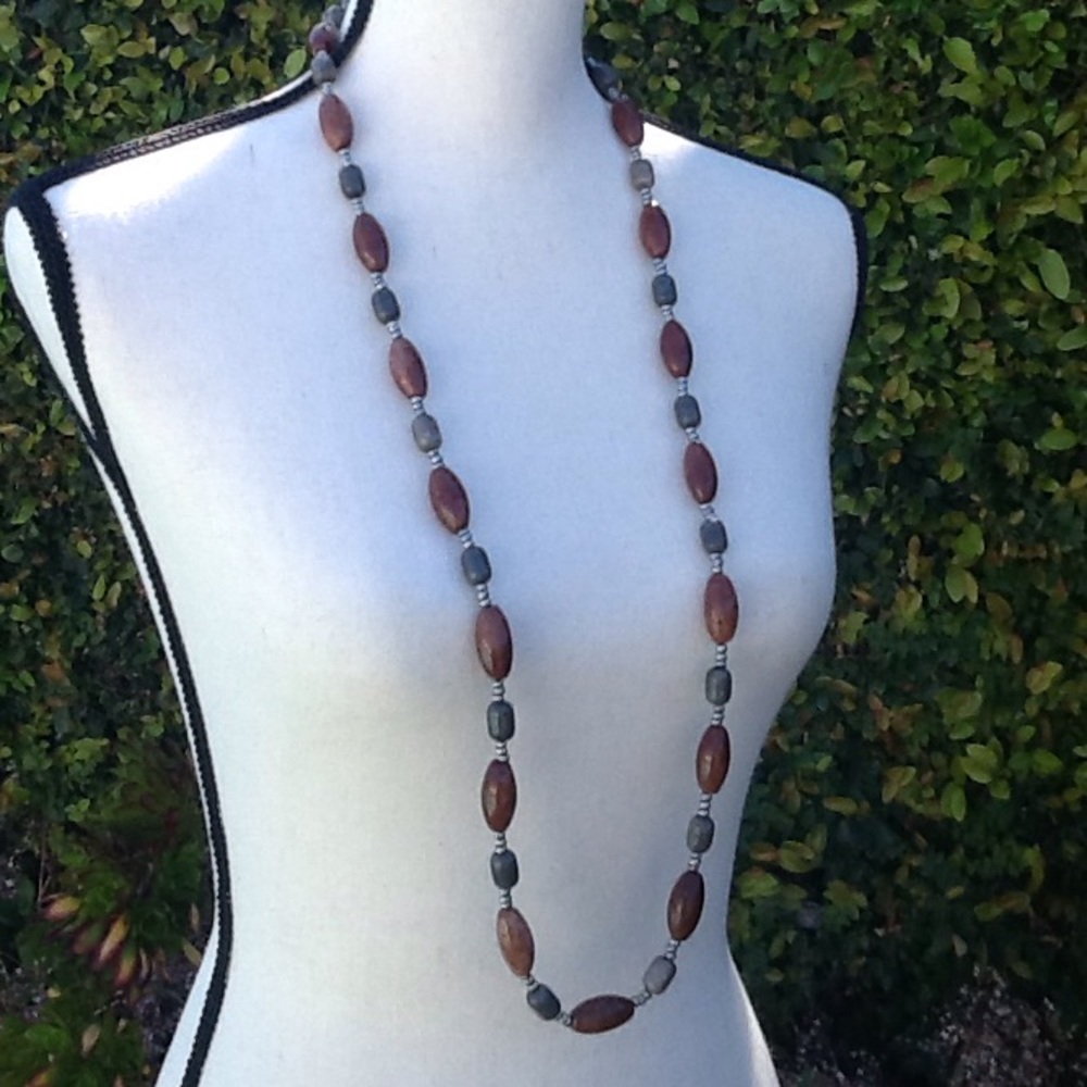 Ben Amun Taupe, Brown and Silver Beaded Necklace